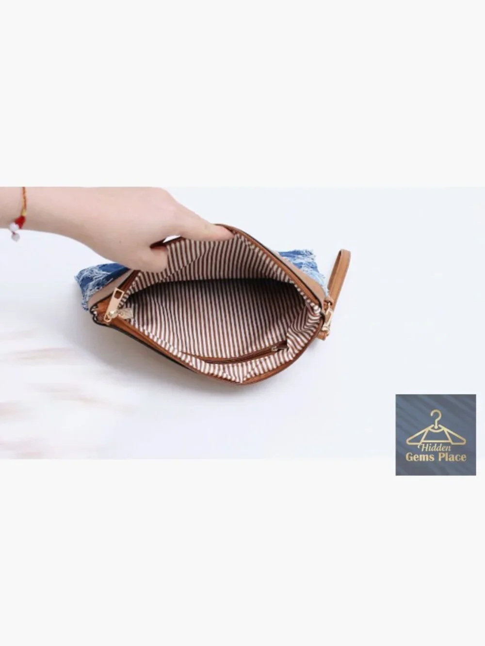 Distressed Denim Evening Purse Pu Leather Clutch Handbag Wristlet Bag